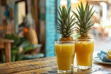 Painting of Pineapples and Jar of Orange Juice