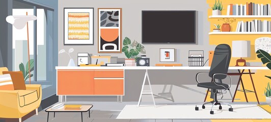 Interior of a small living room apartment for a home office. Renting real estate and staging a house