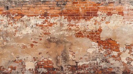 red brick wall with thick layers of light cement. rough wall surface. dirt stains on a brick wall.