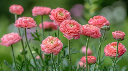 Obraz premium Pink garden with green stemmed flowers