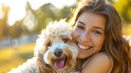 Delightful Moments of Friendship between a Young Woman and Her Beloved Dog in a Sunny Park