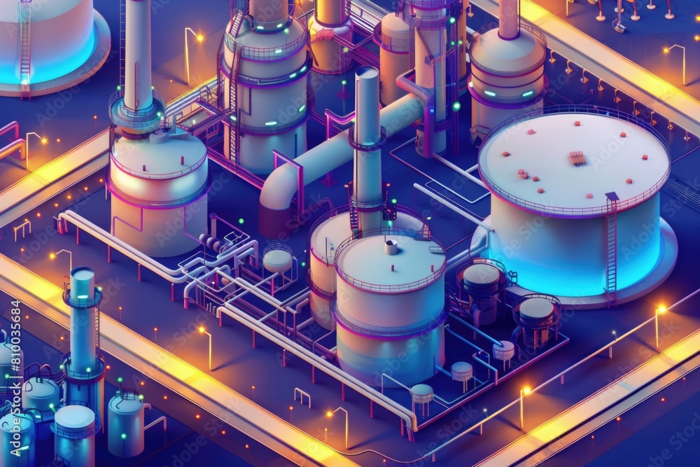 Aufkleber a factory with multiple tanks and pipes, suitable for industrial concepts
