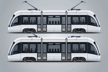 A white and black bus parked on a gray background. Suitable for transportation concepts
