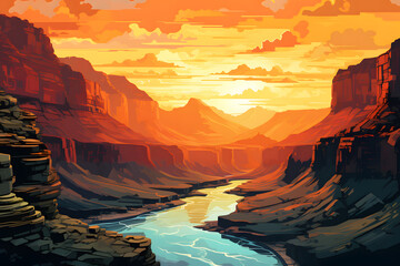 vintage style illustrated grand canyon, grand canyon vintage style, vintage grand canyon