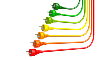Colorful electrical plugs on transparent background