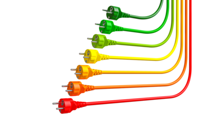 Colorful electrical plugs on transparent background