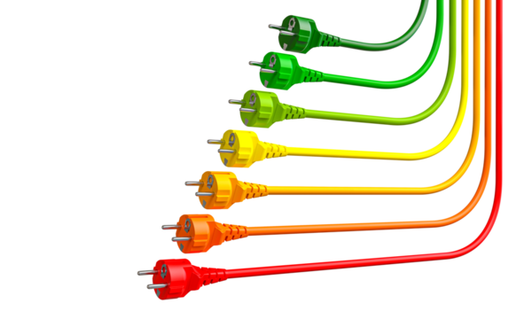 Colorful electrical plugs on transparent background