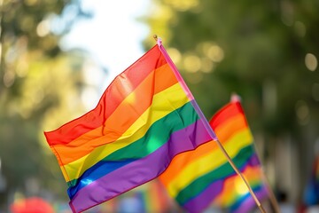 Large Group of People Holding Rainbow Flags