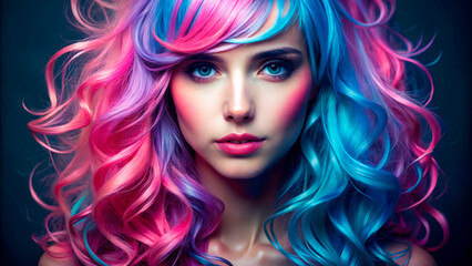 Fototapeta premium Portrait of a beautiful woman with blue and pink hair