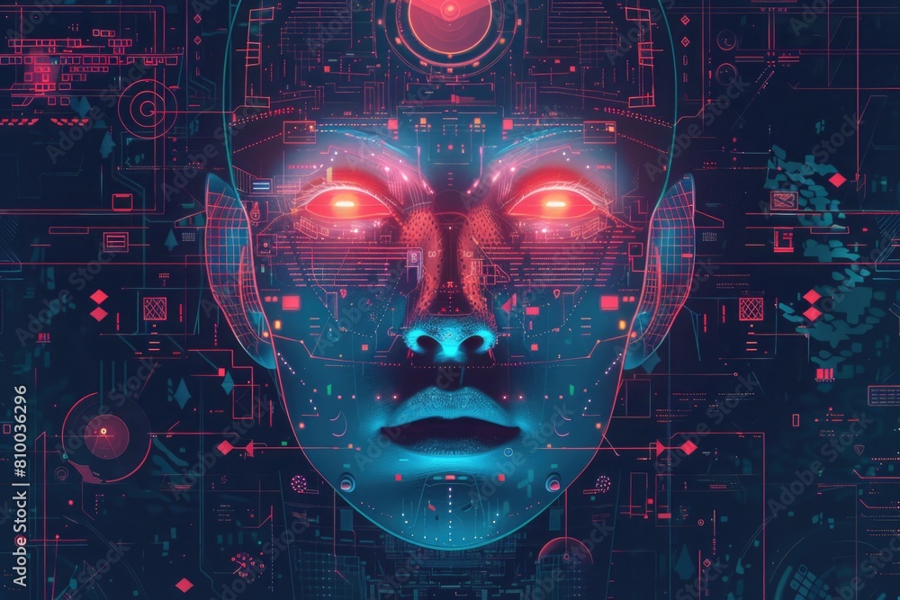 Poster a woman with glowing eyes in a futuristic setting. perfect for technology or sci-fi concepts