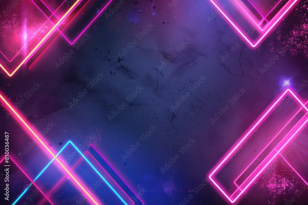 Poster A dark background with neon lights in the shape of rectangles. Ideal for modern design projects