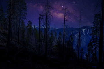  Landscape with Milky Way. Night sky with stars on the mountain,