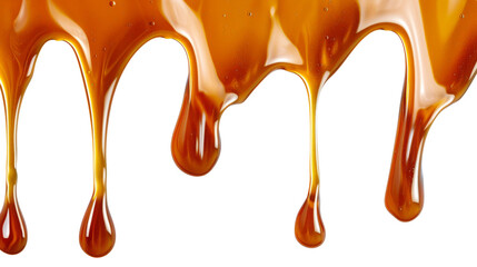 Dripping Melted caramel sauce drops isolated on white background , png transparent