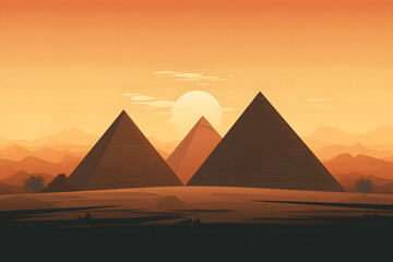 illustrated vintage style pyramids, vintage style pyramids, pyramids in the desert
