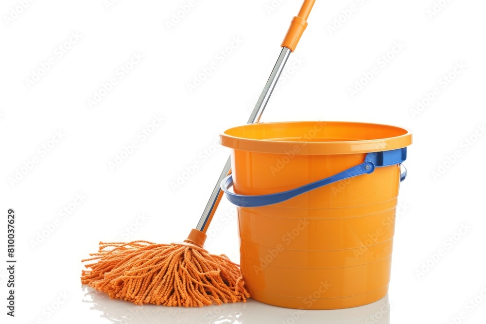 Wall mural A mop and bucket on a clean white surface. Perfect for household cleaning ads