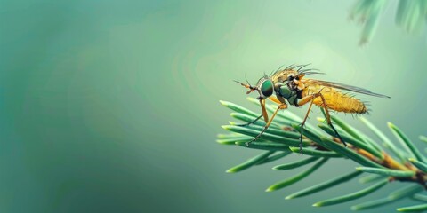 Close up of a fly on a tree branch. Suitable for nature and wildlife themes
