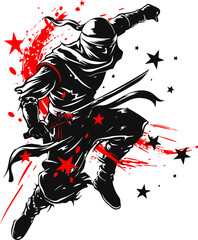 Ninja Warrior in Action, Dynamic Black and Red Illustration