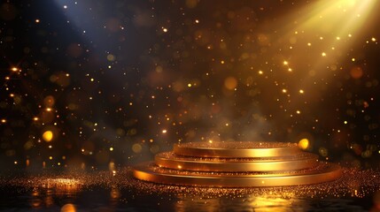 Stage with gold pedestal and spotlight, ideal for awards ceremonies or performances