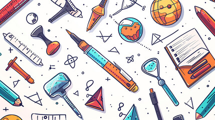 A white background with various learning tools in the center, depicted in cartoon style.
