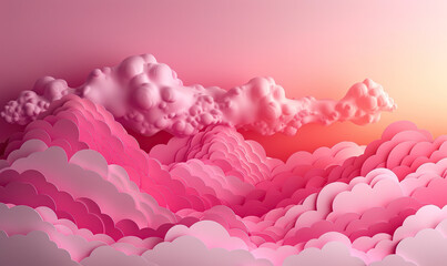 Stylized pink clouds and waves with a soft, dreamy atmosphere in a digital artwork. Generate AI