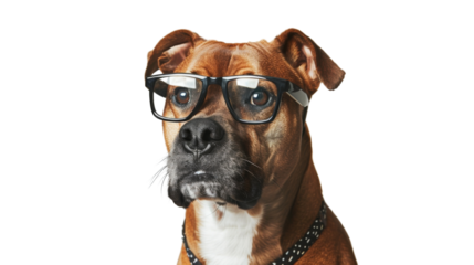 dog on a white background wearing glasses, smart