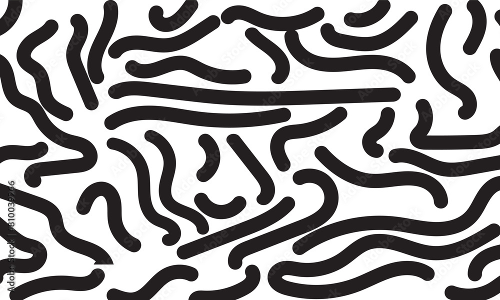 Poster black squiggle seamless vector pattern. black color squiggly lines vector isolated on transparent ba