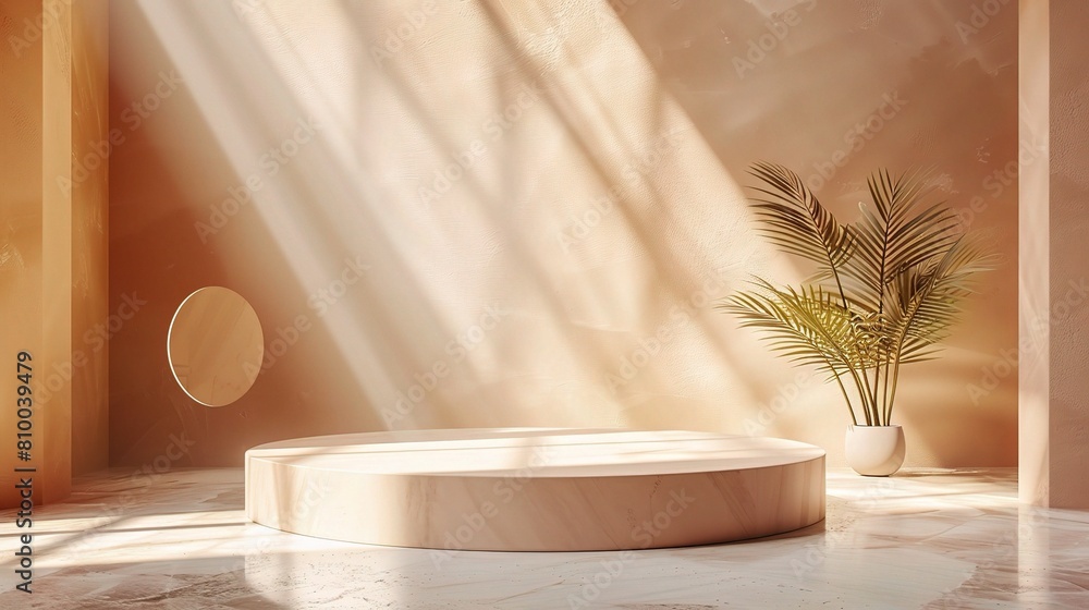 Poster 3d rendering of a cylindrical background with a geometric podium