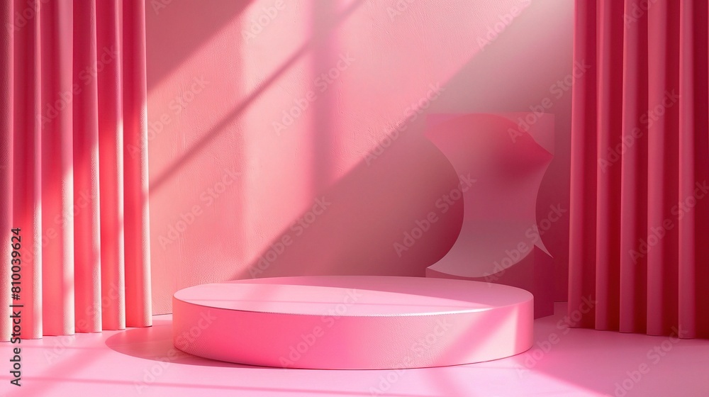 Poster 3d rendering of a cylindrical background with a geometric podium