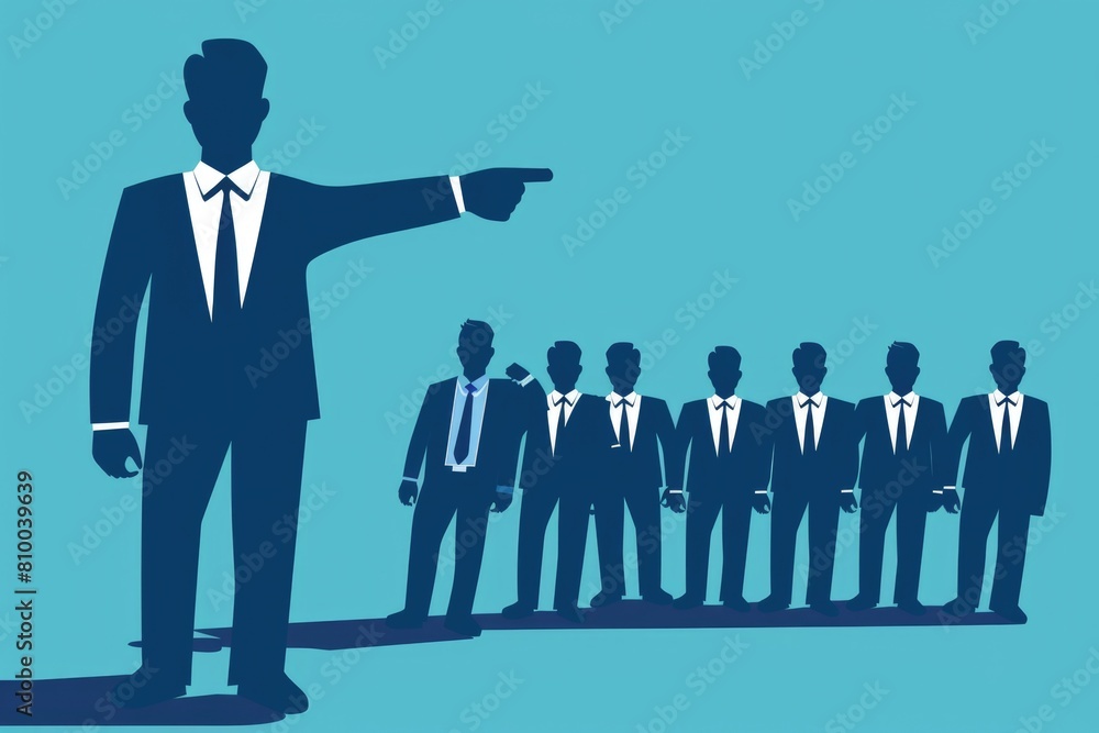 Poster a man in a suit pointing at a group of people. ideal for business presentations
