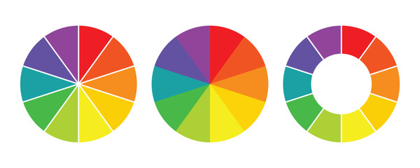 Ten part of color wheel. this color system is used by artists. warm and cool color scheme. Complementary colors. Vector graphic, isolated background.