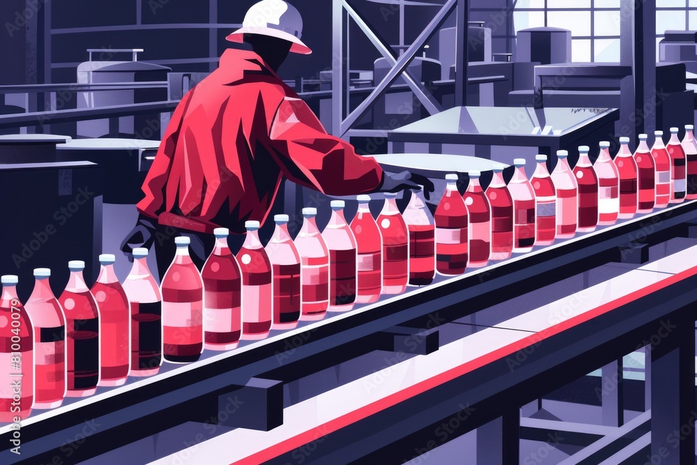 Poster a man working on a conveyor belt in a factory. suitable for industrial concepts