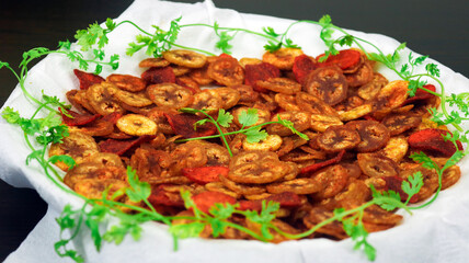 Homemade Banana Chips is a Delicious Snack Infused with the Sweet Essence of Tropical Bananas, Perfect for Moments of Pure Snacking Bliss and Culinary Exploration
