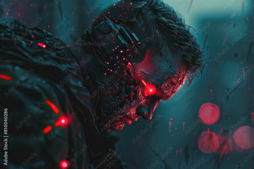 Poster close up of a person with red lights, suitable for technology concepts