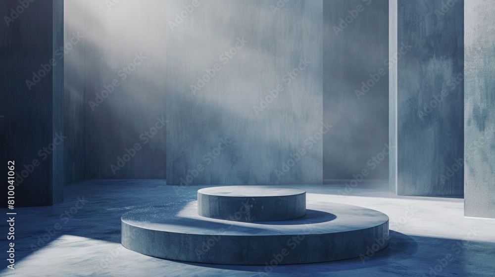 Poster an empty room with a concrete platform. suitable for industrial or minimalist design concepts