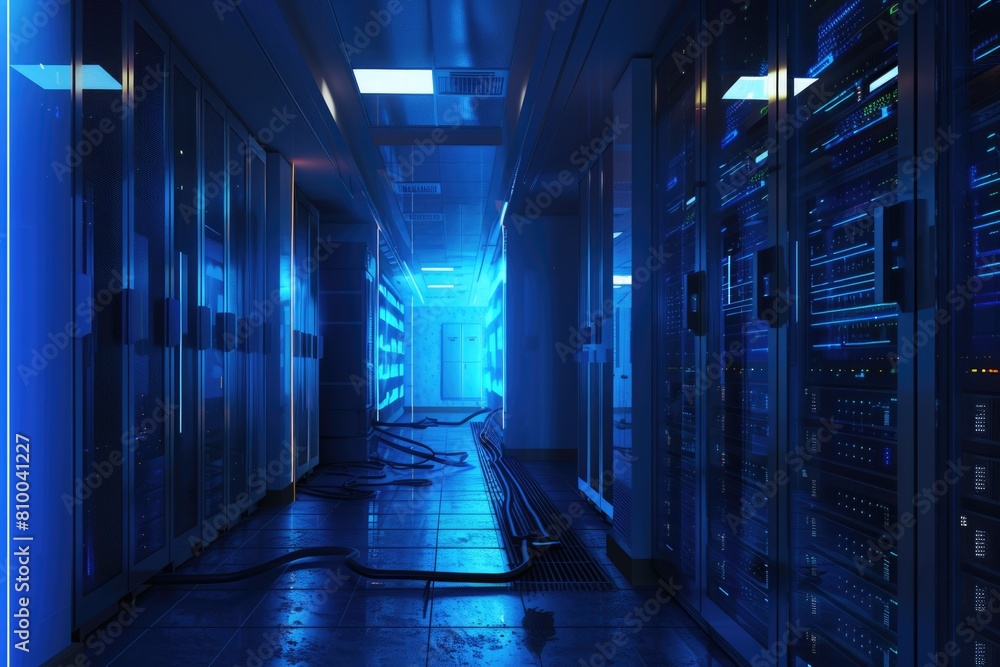Poster a row of servers in a server room. perfect for technology concepts