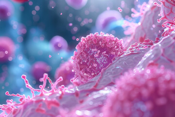 Virtual biopsy tool projecting colon cancer cells detailed close up 
