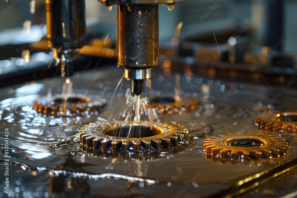 Poster detailed view of gears on a machine. suitable for industrial concepts