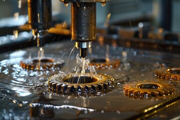 Detailed view of gears on a machine. Suitable for industrial concepts