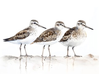 Obraz premium A Flock of Graceful Sandpipers Resting on a Tranquil White Background