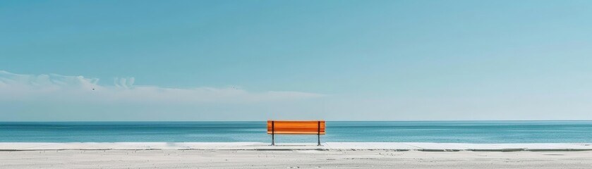 minimalist travel destination photography featuring a serene blue sky and fluffy white clouds, with an orange chair adding a pop of color to the scene