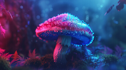 A digital art of a mushroom with a blue