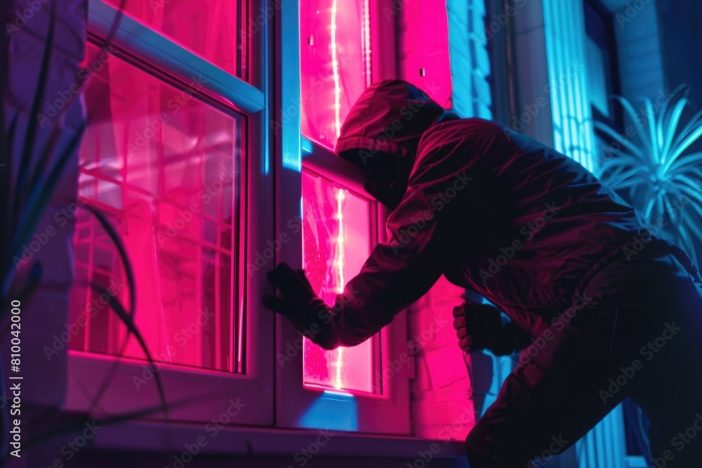 Aufkleber Person in a hoodie standing in front of a window. Suitable for various themes and concepts