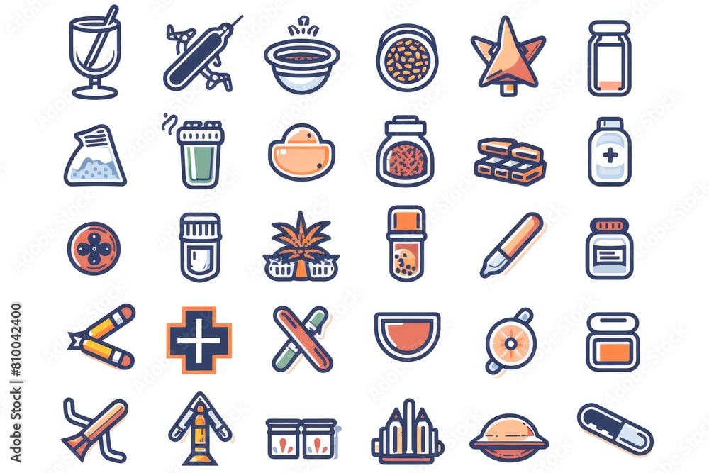 Poster Various colored icons on a plain white background. Suitable for web design projects