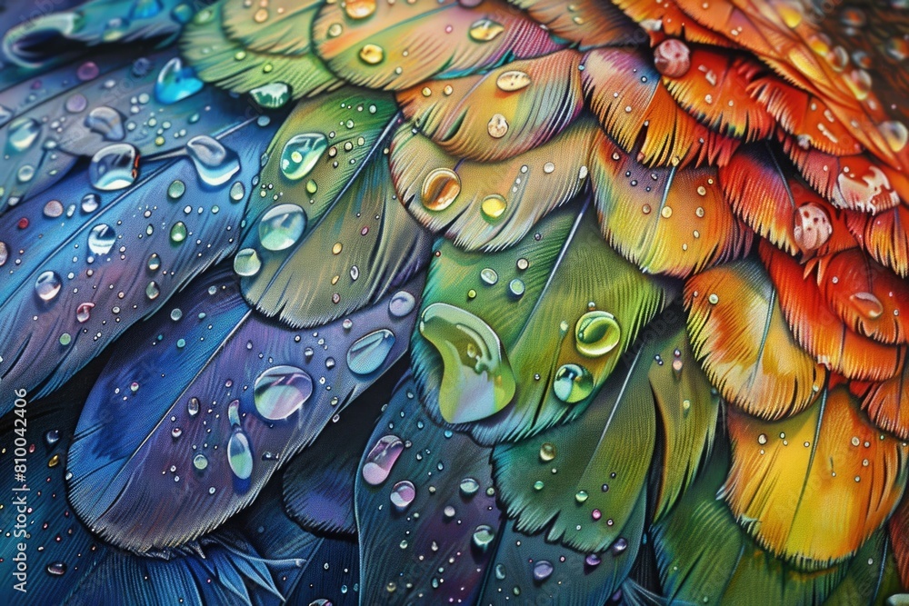Poster vibrant close up of a bird's colorful feathers. perfect for nature and wildlife concepts