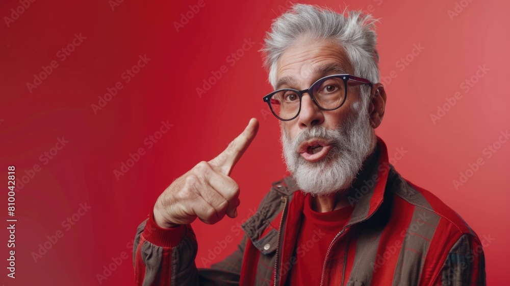 Aufkleber a man with a beard and glasses pointing at something. suitable for business presentations
