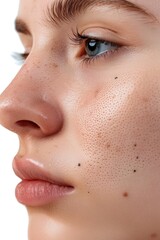 Fototapeta premium Close up of a woman's face with freckles, perfect for beauty and skincare concepts