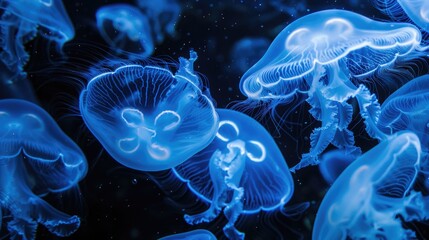 Group of jellyfish swimming in the ocean. Suitable for marine life concepts