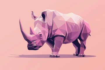 Fototapeta premium A powerful rhino standing on a vibrant pink ground, suitable for wildlife and nature concepts