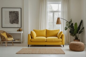 modern living room with sofa, still life with flowers'interior of a room, living room interior