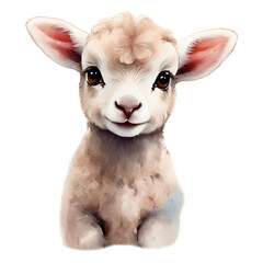 A cute lamb looking at watercolor  isolated Ai generated.